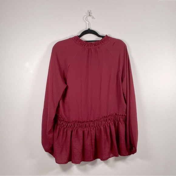 Loft Burgundy Flowy Blouse With Peplum - Picture 2 of 5